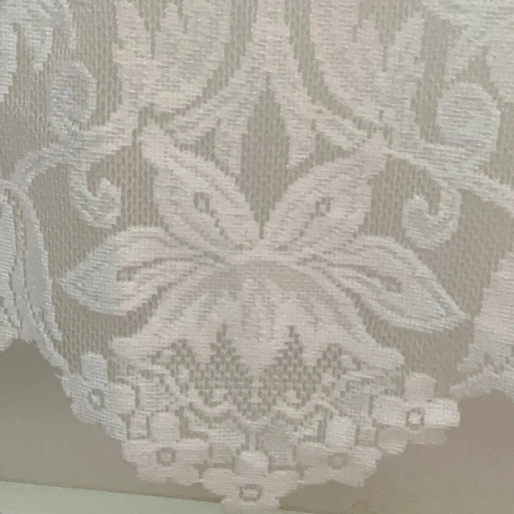 Elegant White Lace Curtain Panels Floral, Scalloped Bottom - 74” x 56” -Set of 3